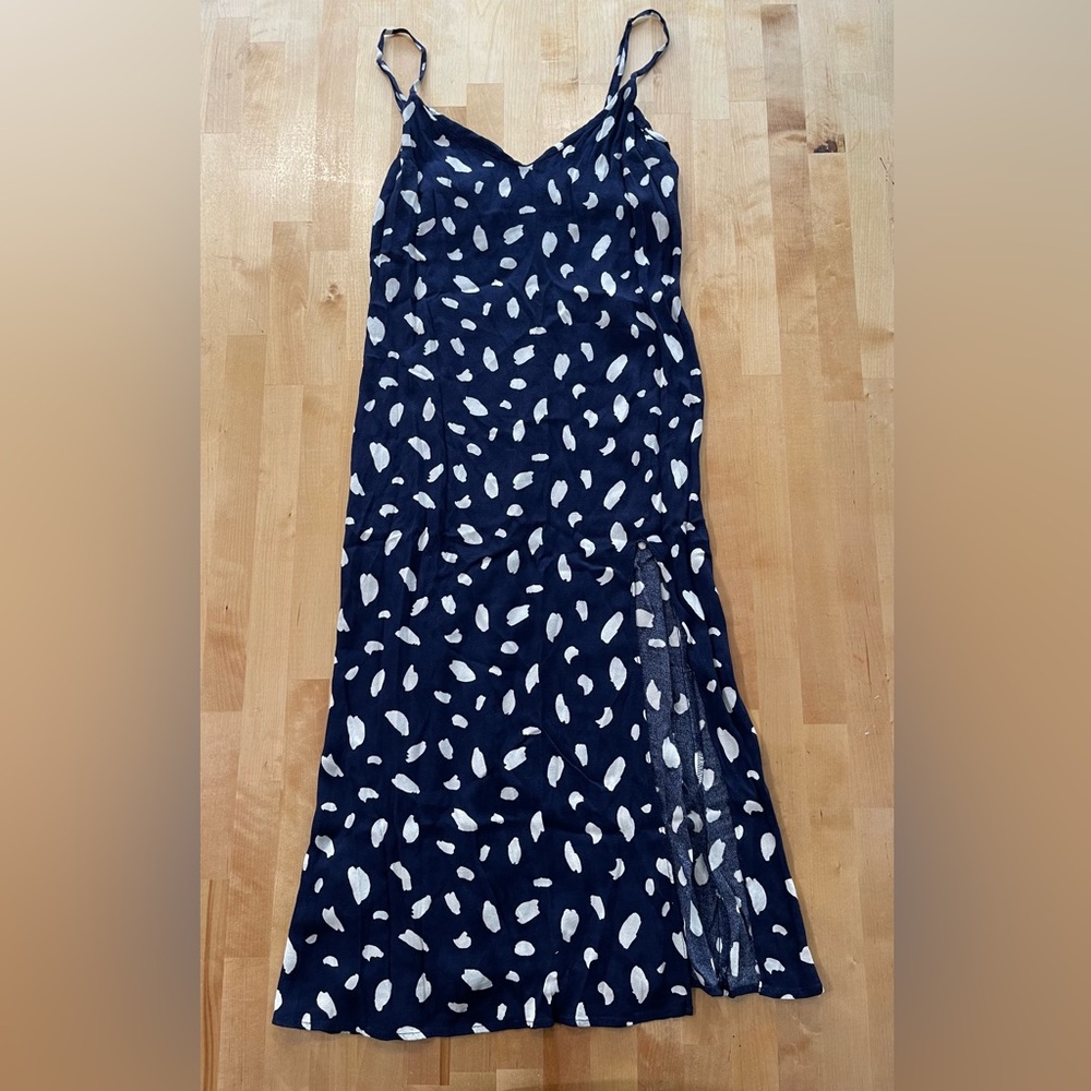 Reformation Navy and White Midi Dress